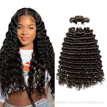 Deep Wave Brazilian Hair Weave Bundles  100% Human Hair Wave Natural Thick Remy Hair  Extensions